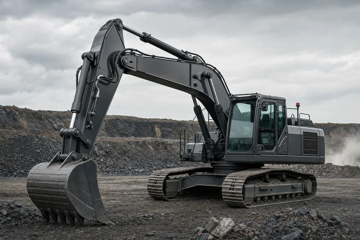 Heavy-duty excavator working at a quarry